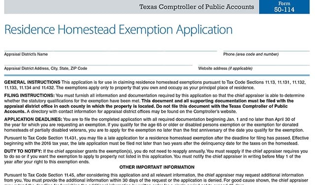 Texas Homestead Application Form