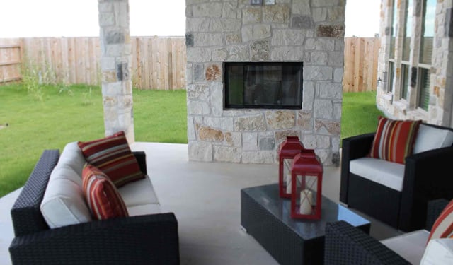 fireplace on covered patio in texas