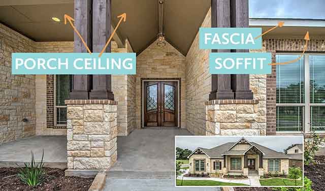 covered porch showing paint locations for fascia & soffit