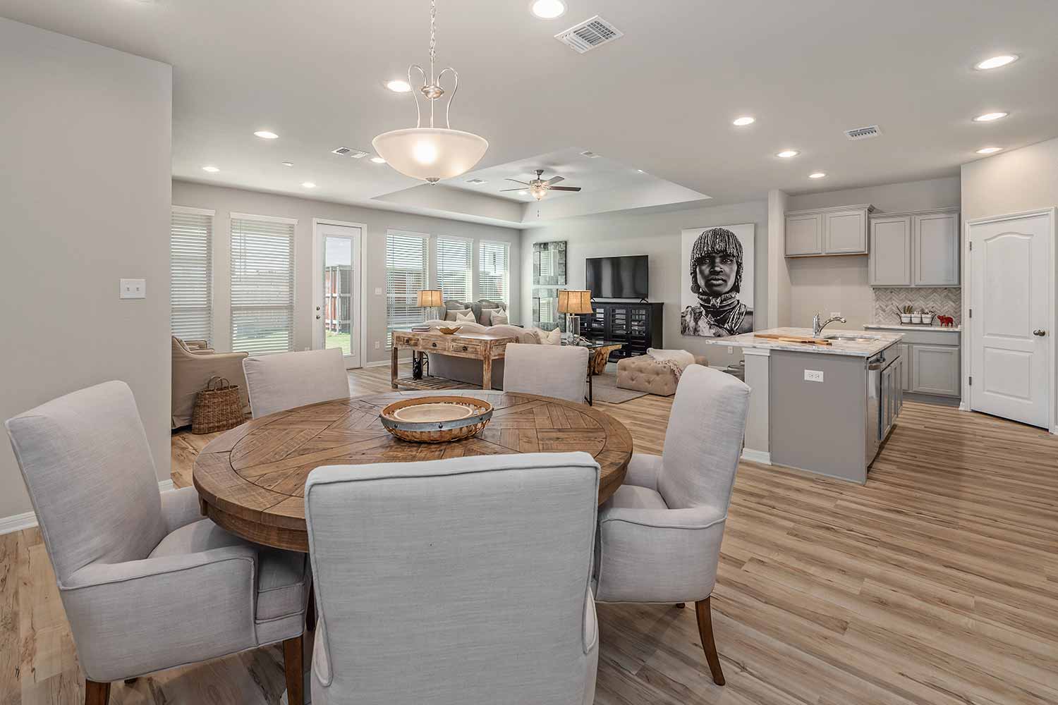 Dining room in model home built by Omega Builders